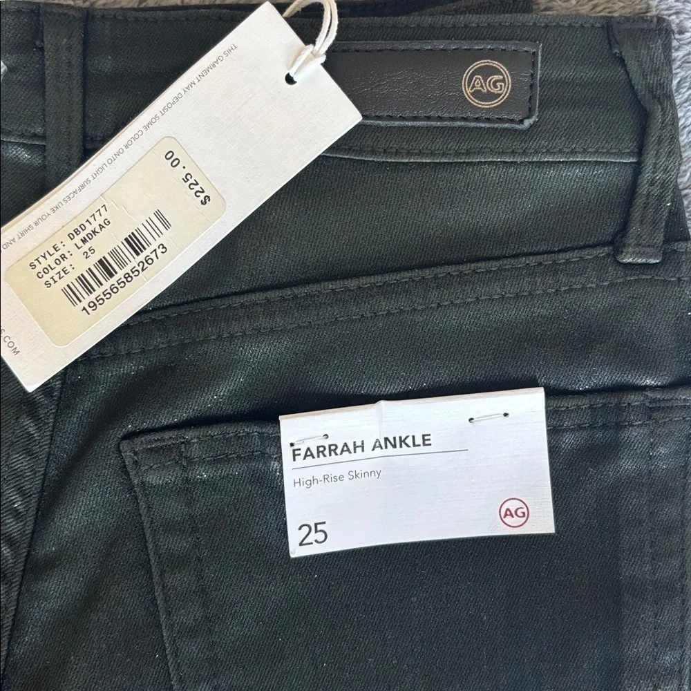 AG The Farrah High Rise Ankle Skinny Leather Panel Denim Pants in Green Sz25 NWT